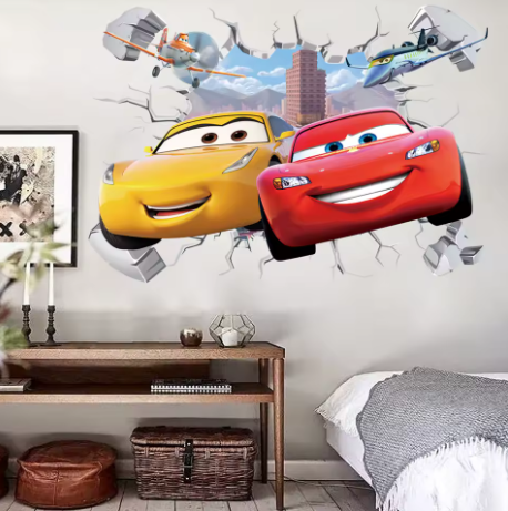 ملصق جدار كارتون سيارات ثلاثي الأبعاد